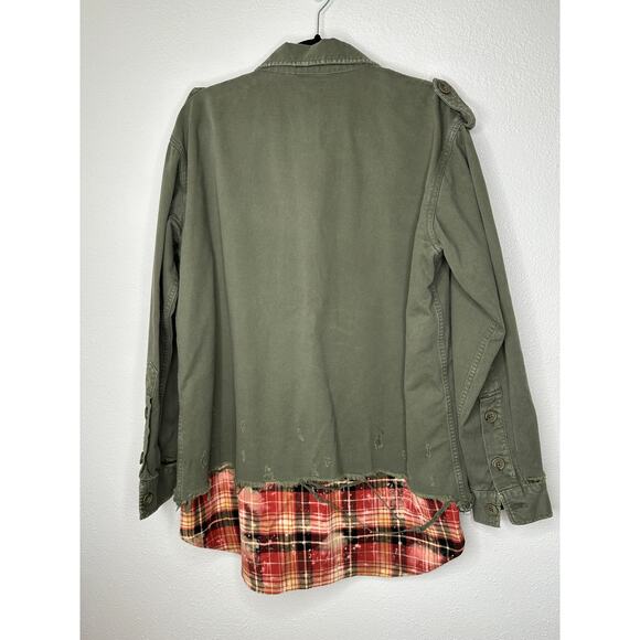 NWT Redemption Handmade Distressed Olive Military Shirt with Plaid Hem 44 / M - Picture 8 of 14